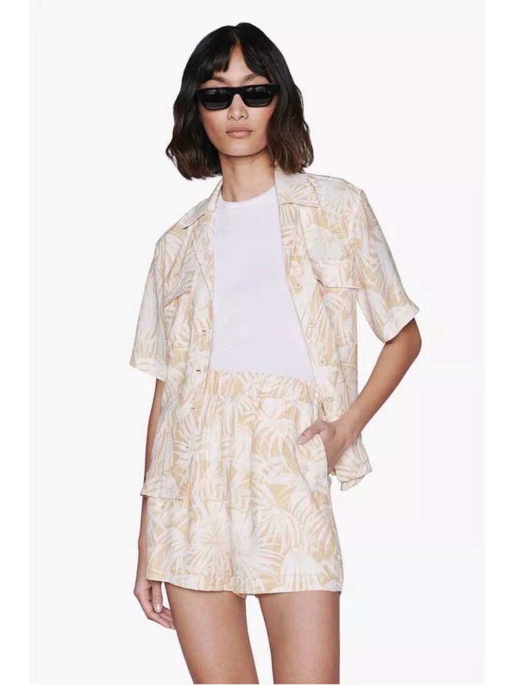 Anine Bing Candice Palm Print Shorts Large $250